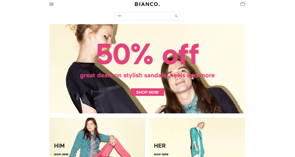 Screenshot of Bianco.com webpages.