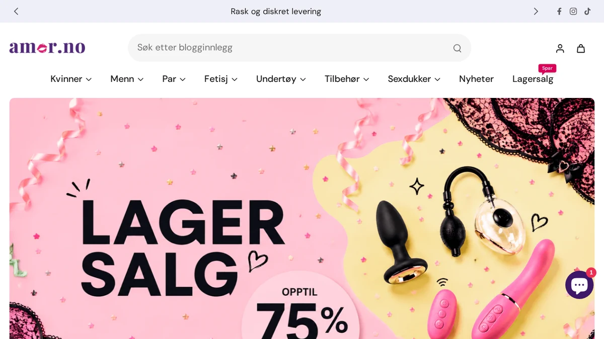 Amor nettbutikk — skjermbilde av forsiden