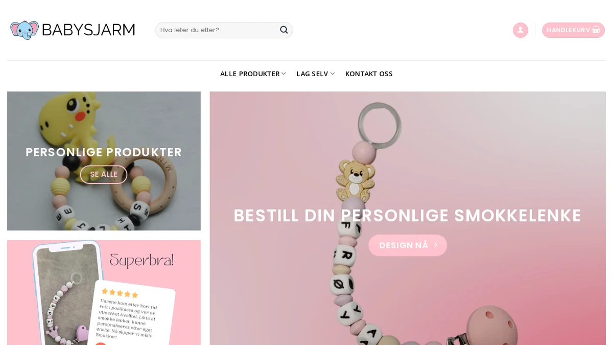 Babysjarm nettbutikk — skjermbilde av forsiden