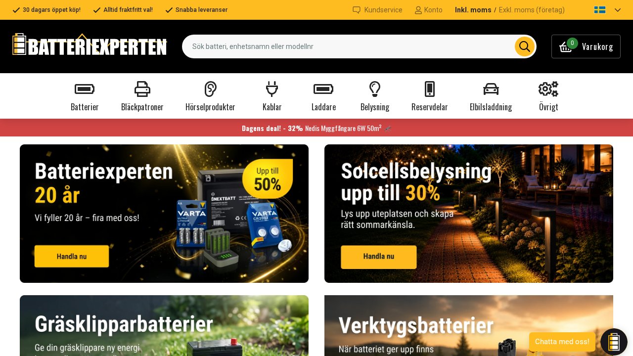 Batteriexperten nettbutikk — skjermbilde av forsiden