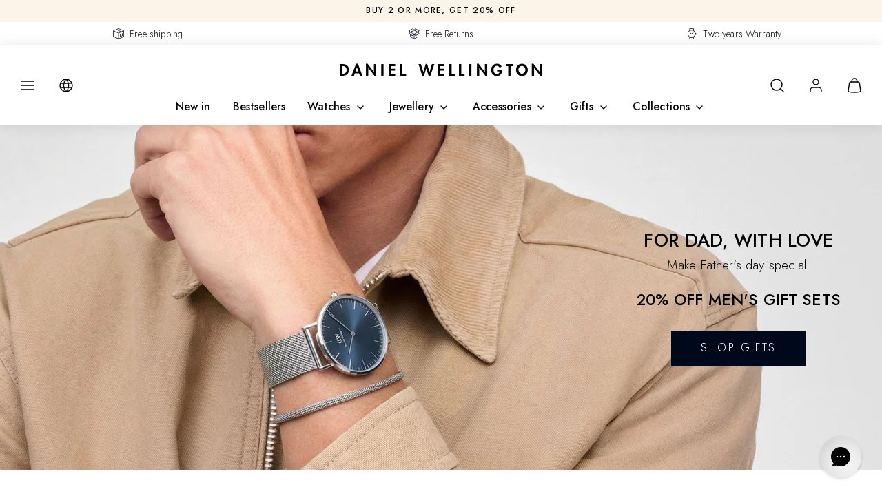 Daniel Wellington nettbutikk — skjermbilde av forsiden