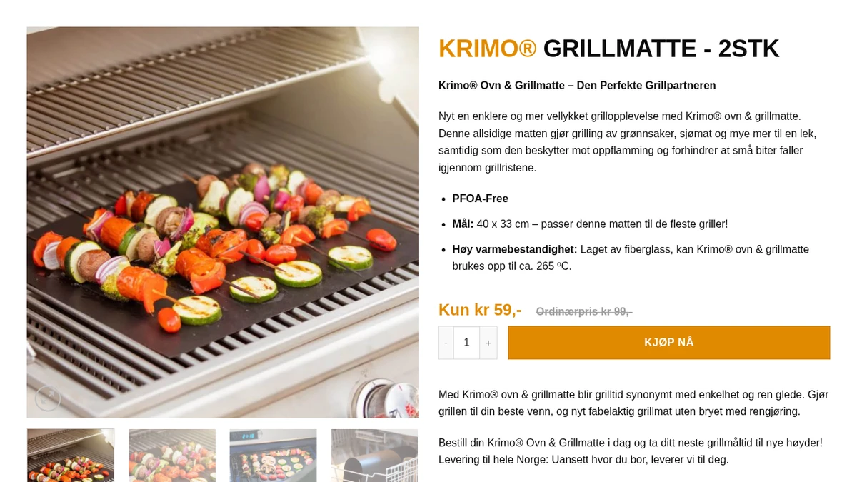 Grillmatte nettbutikk — skjermbilde av forsiden