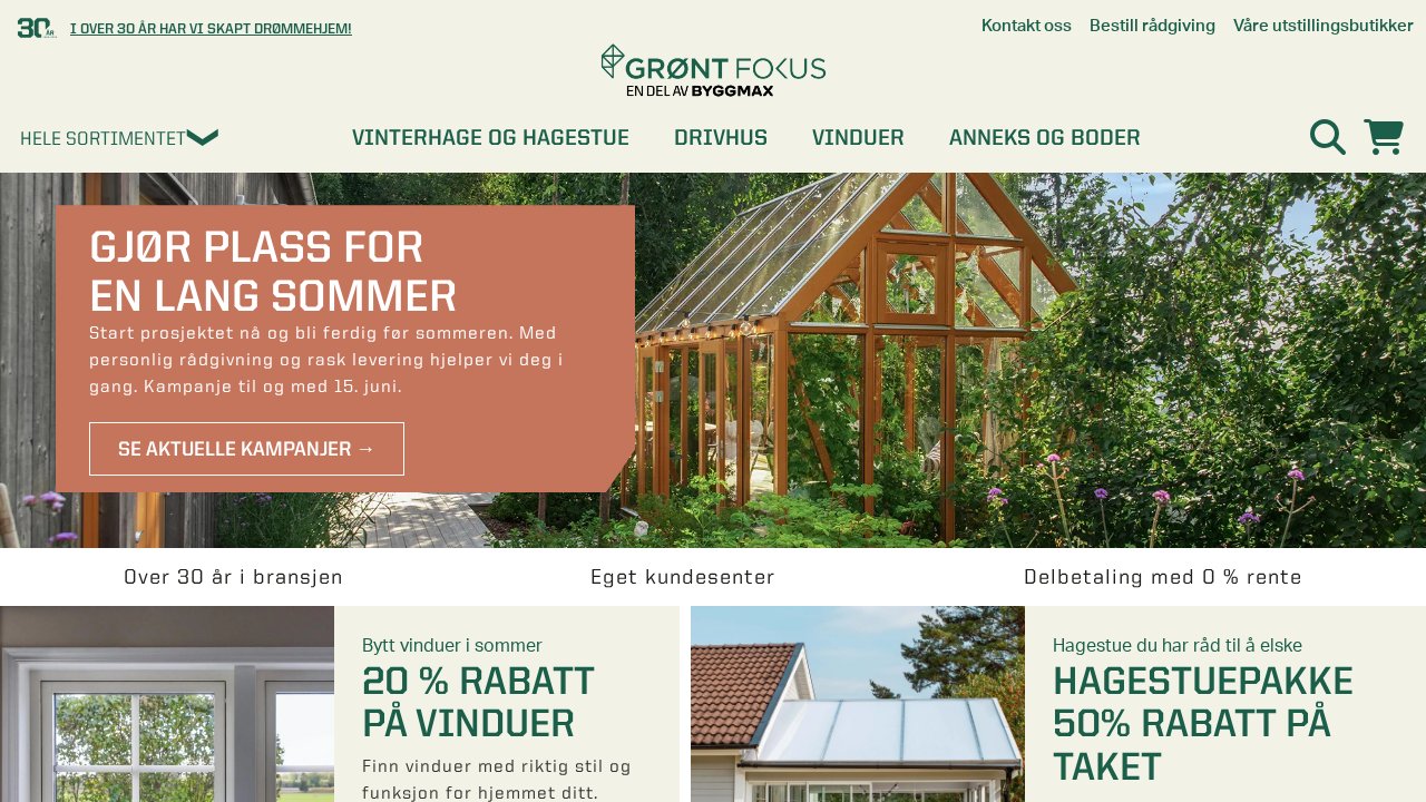 Grønt Fokus nettbutikk — skjermbilde av forsiden