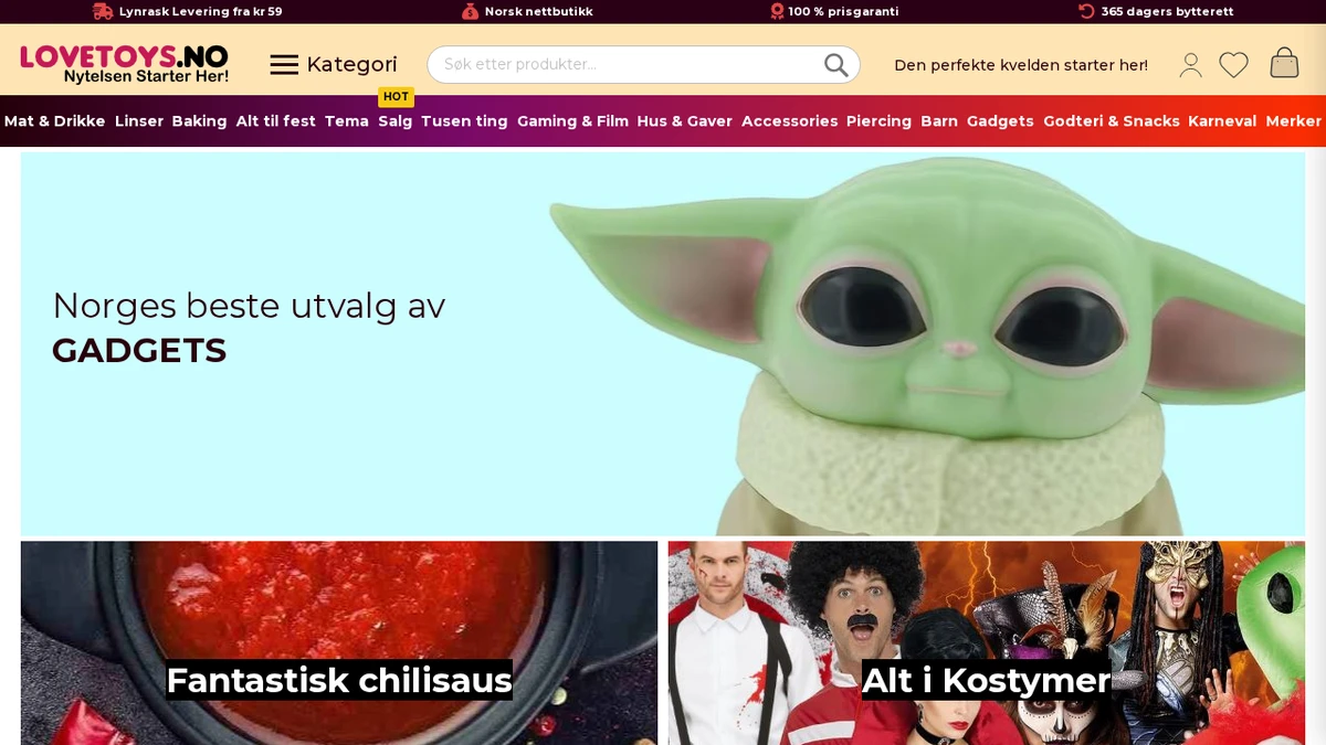 Lovetoys nettbutikk — skjermbilde av forsiden