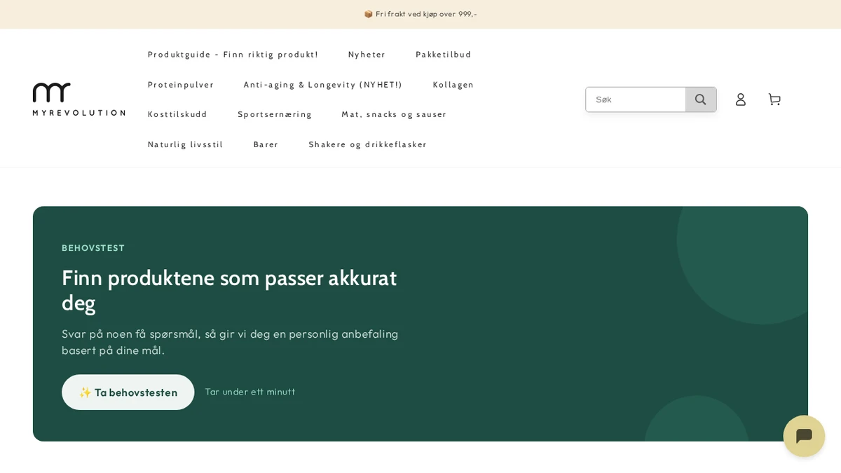 MyRevolution nettbutikk — skjermbilde av forsiden