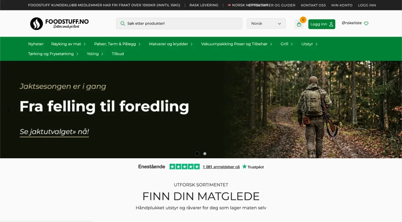 Foodstuff nettbutikk — skjermbilde av forsiden