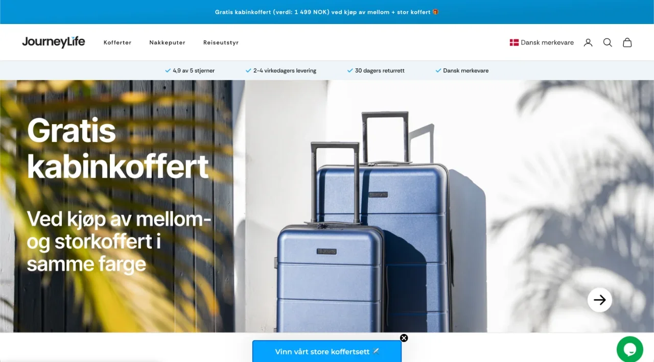 Journeylife nettbutikk — skjermbilde av forsiden